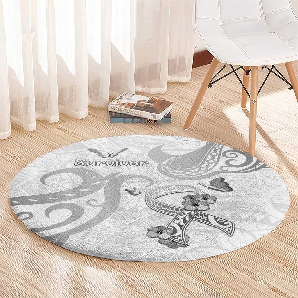 Brain Cancer Awareness Round Carpet Ribbon Polynesian Pattern