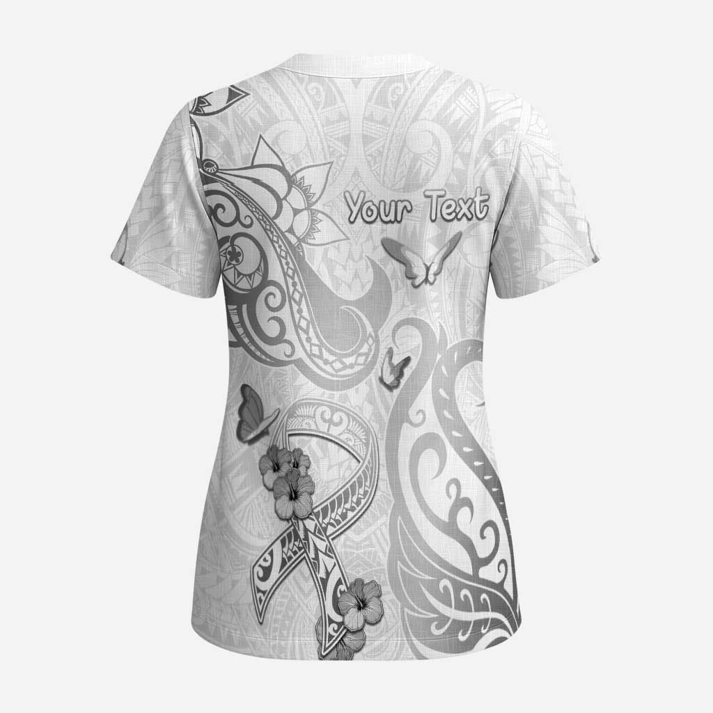 Personalised Brain Cancer Awareness Scrub Top Ribbon Polynesian Pattern - Polynesian Pride