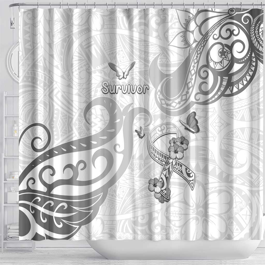 Brain Cancer Awareness Shower Curtain Ribbon Polynesian Pattern