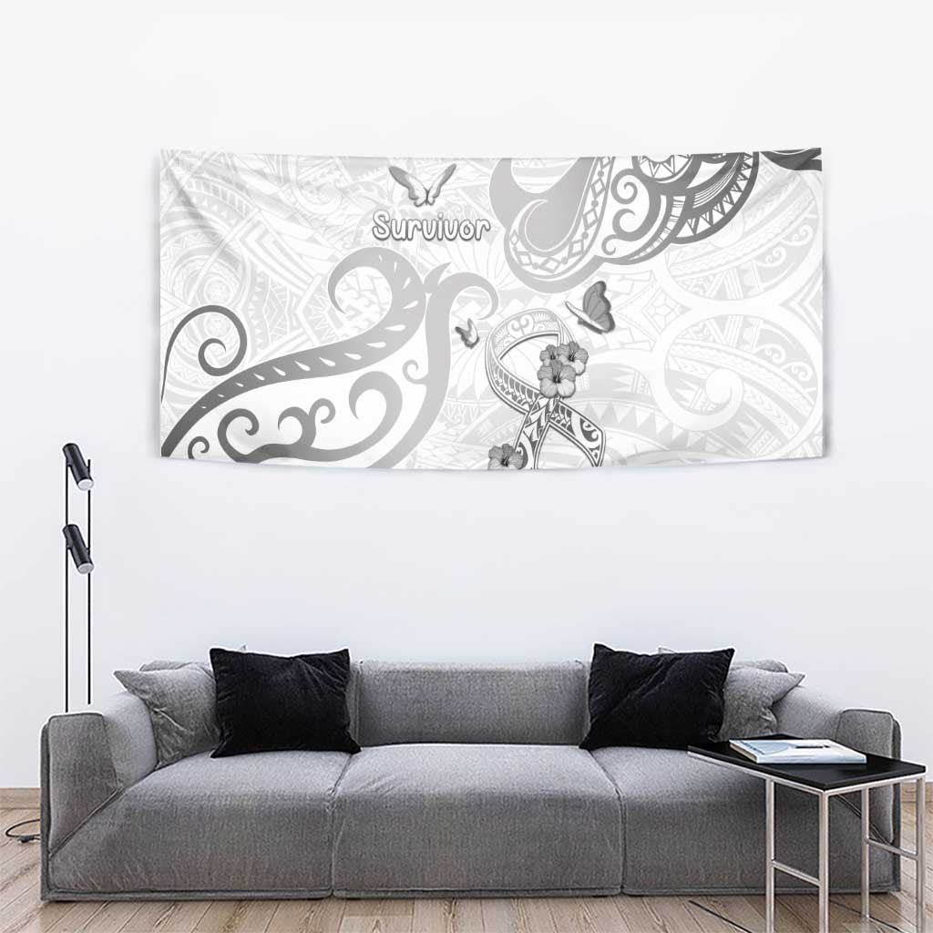 Brain Cancer Awareness Tapestry Ribbon Polynesian Pattern