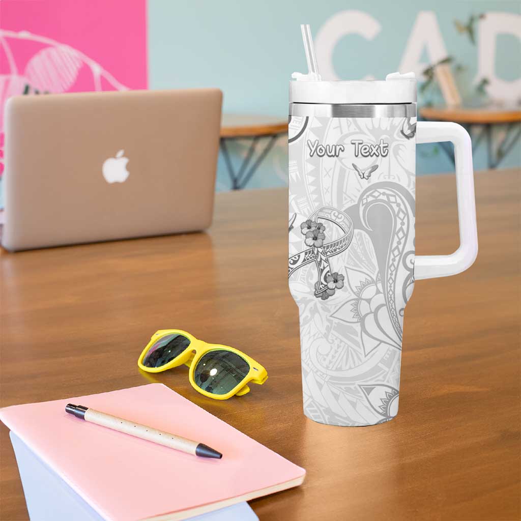 Personalised Brain Cancer Awareness Tumbler With Handle Ribbon Polynesian Pattern