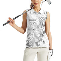 Personalised Brain Cancer Awareness Women Sleeveless Polo Shirt Ribbon Polynesian Pattern