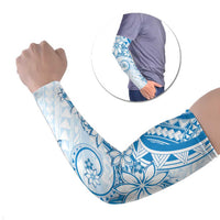 Polynesian Pattern With Plumeria Flowers Arm Sleeves Blue - Polynesian Pride
