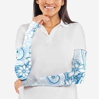 Polynesian Pattern With Plumeria Flowers Arm Sleeves Blue - Polynesian Pride