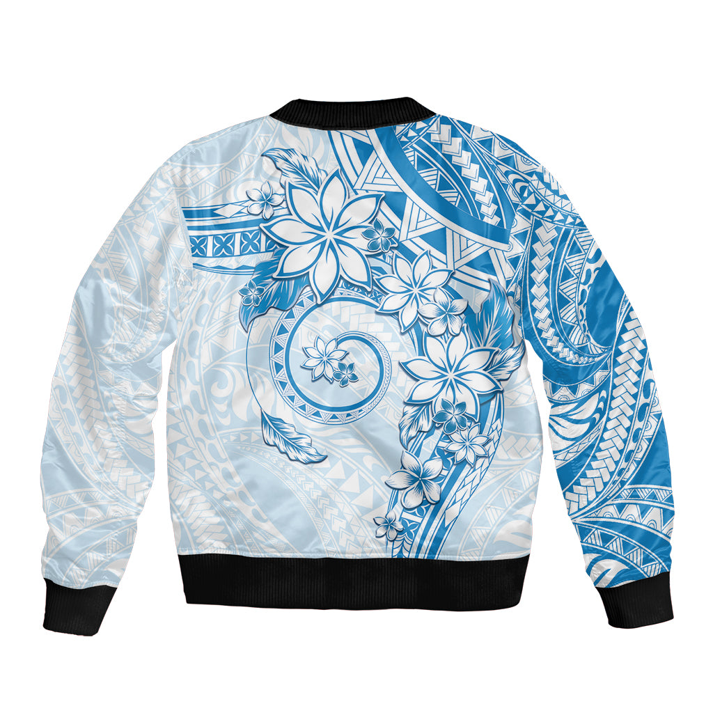 Polynesian Pattern With Plumeria Flowers Bomber Jacket Blue