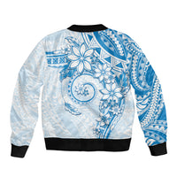 Polynesian Pattern With Plumeria Flowers Bomber Jacket Blue