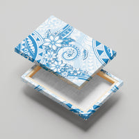 Polynesian Pattern With Plumeria Flowers Canvas Wall Art Blue