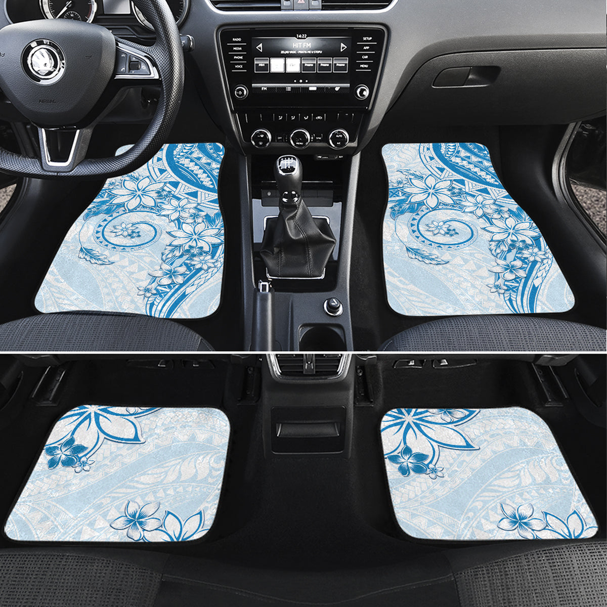 Polynesian Pattern With Plumeria Flowers Car Mats Blue