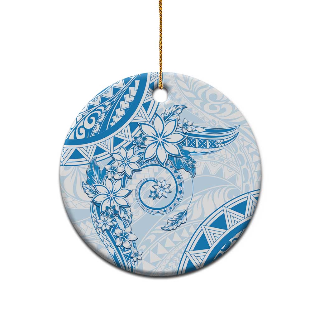 Polynesian Pattern With Plumeria Flowers Ceramic Ornament Blue