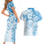 Polynesian Pattern With Plumeria Flowers Couples Matching Short Sleeve Bodycon Dress and Hawaiian Shirt Blue