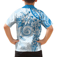Polynesian Pattern With Plumeria Flowers Family Matching Off Shoulder Maxi Dress and Hawaiian Shirt Blue LT05 - Polynesian Pride