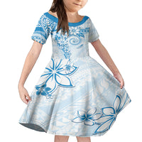 Polynesian Pattern With Plumeria Flowers Family Matching Off Shoulder Short Dress and Hawaiian Shirt Blue LT05 Daughter's Dress Blue - Polynesian Pride