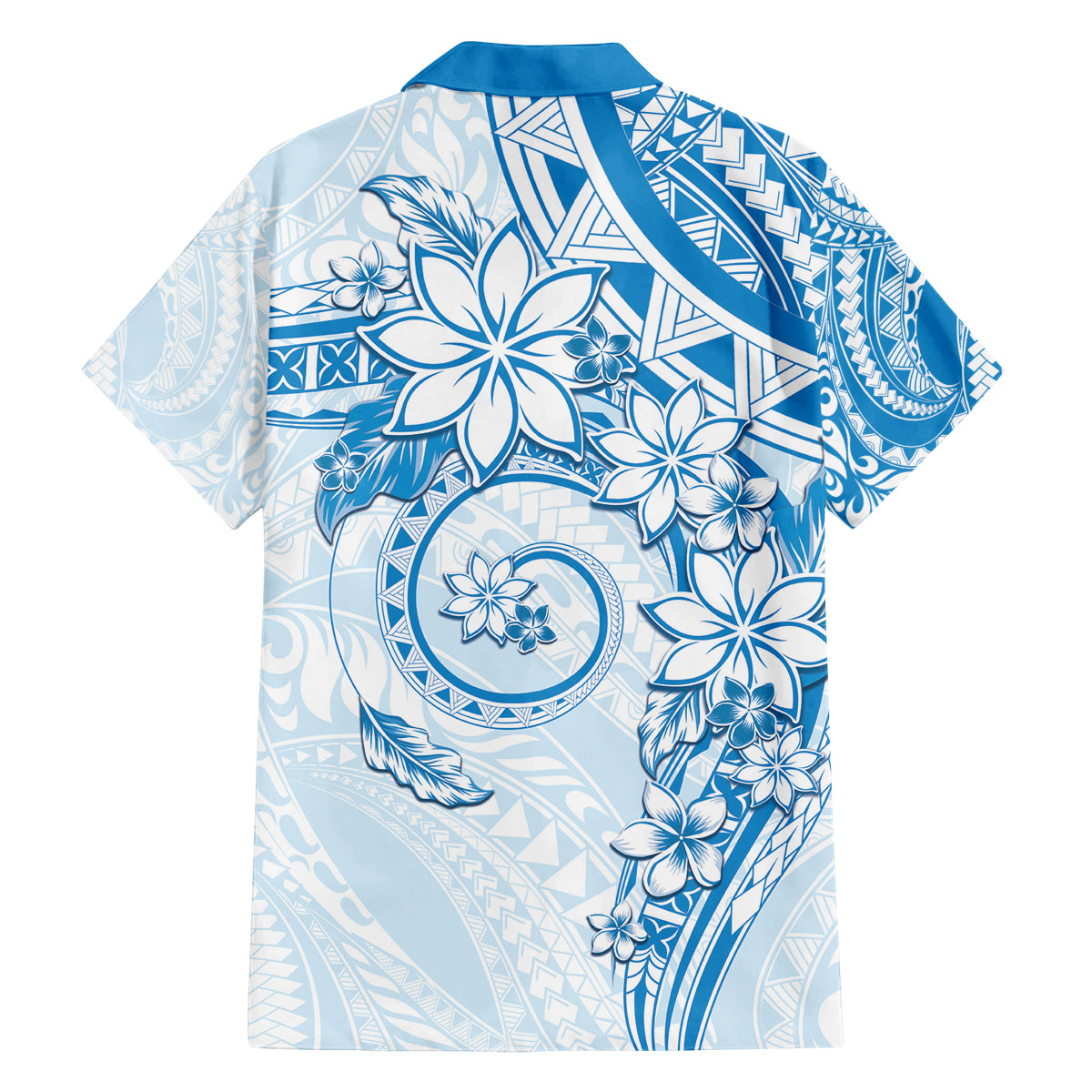 Polynesian Pattern With Plumeria Flowers Family Matching Off Shoulder Short Dress and Hawaiian Shirt Blue LT05 - Polynesian Pride