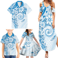 Polynesian Pattern With Plumeria Flowers Family Matching Summer Maxi Dress and Hawaiian Shirt Blue LT05 - Polynesian Pride