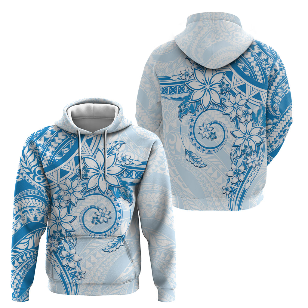 Polynesian Pattern With Plumeria Flowers Hoodie Blue