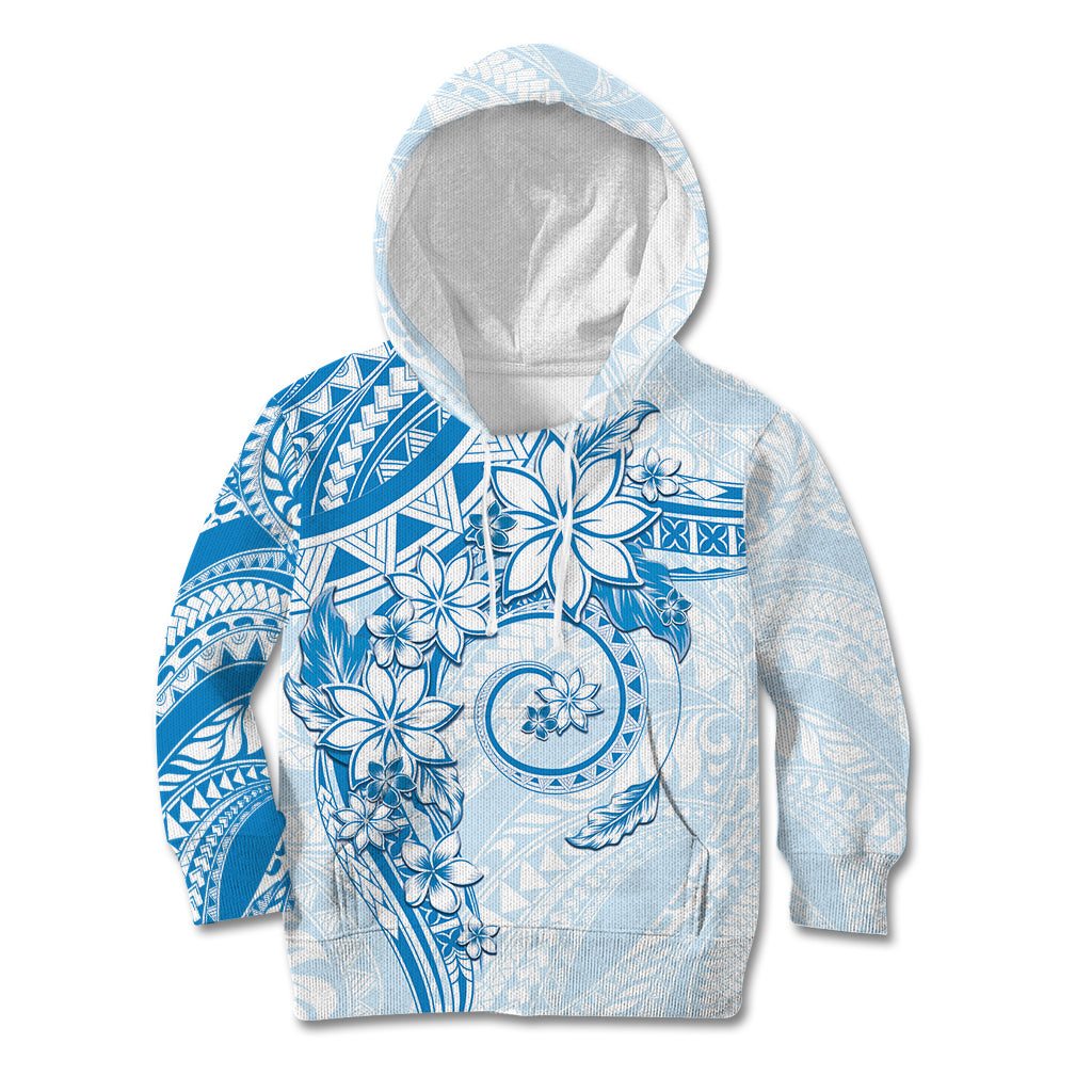 Polynesian Pattern With Plumeria Flowers Kid Hoodie Blue