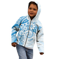 Polynesian Pattern With Plumeria Flowers Kid Hoodie Blue