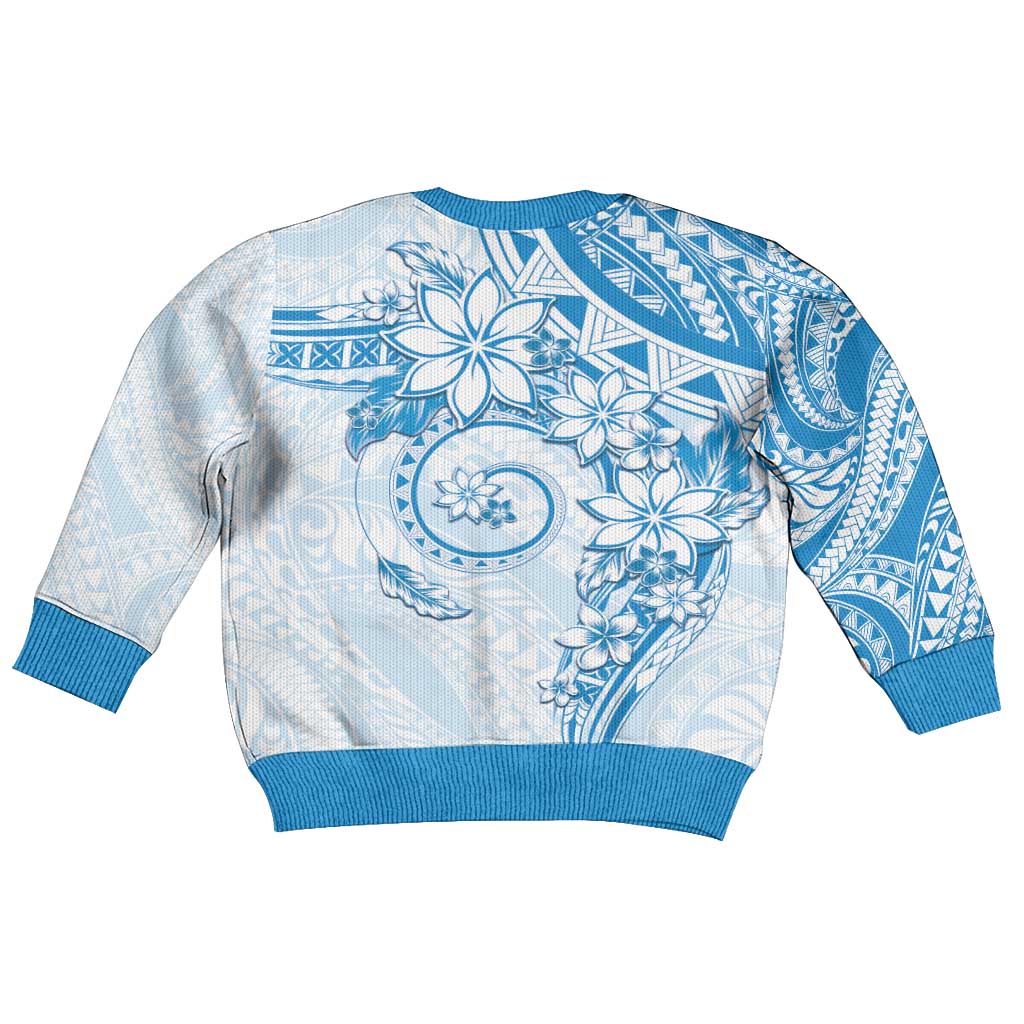 Polynesian Pattern With Plumeria Flowers Kid Ugly Christmas Sweater Blue LT05 - Polynesian Pride