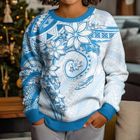 Polynesian Pattern With Plumeria Flowers Kid Ugly Christmas Sweater Blue LT05 - Polynesian Pride