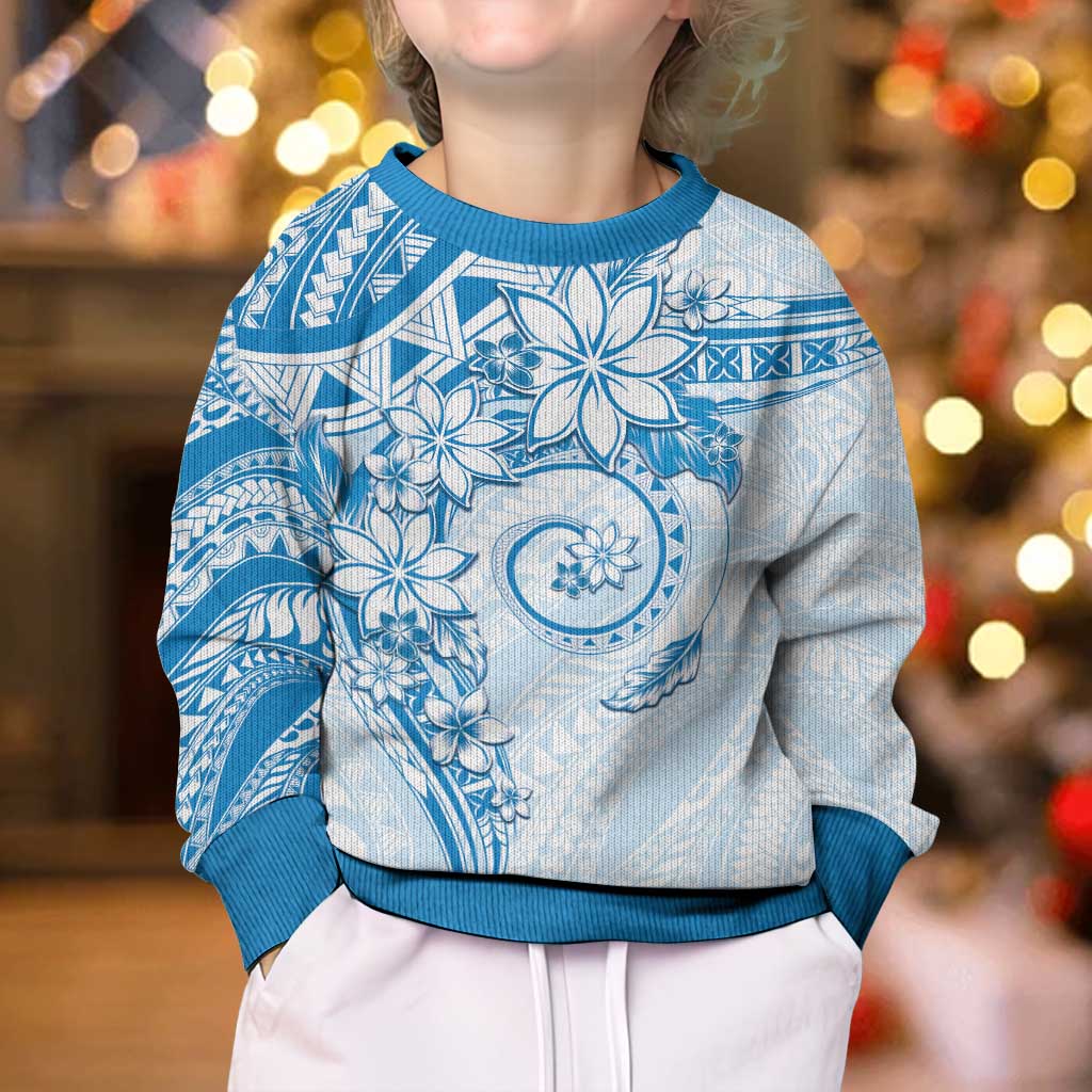 Polynesian Pattern With Plumeria Flowers Kid Ugly Christmas Sweater Blue LT05 - Polynesian Pride