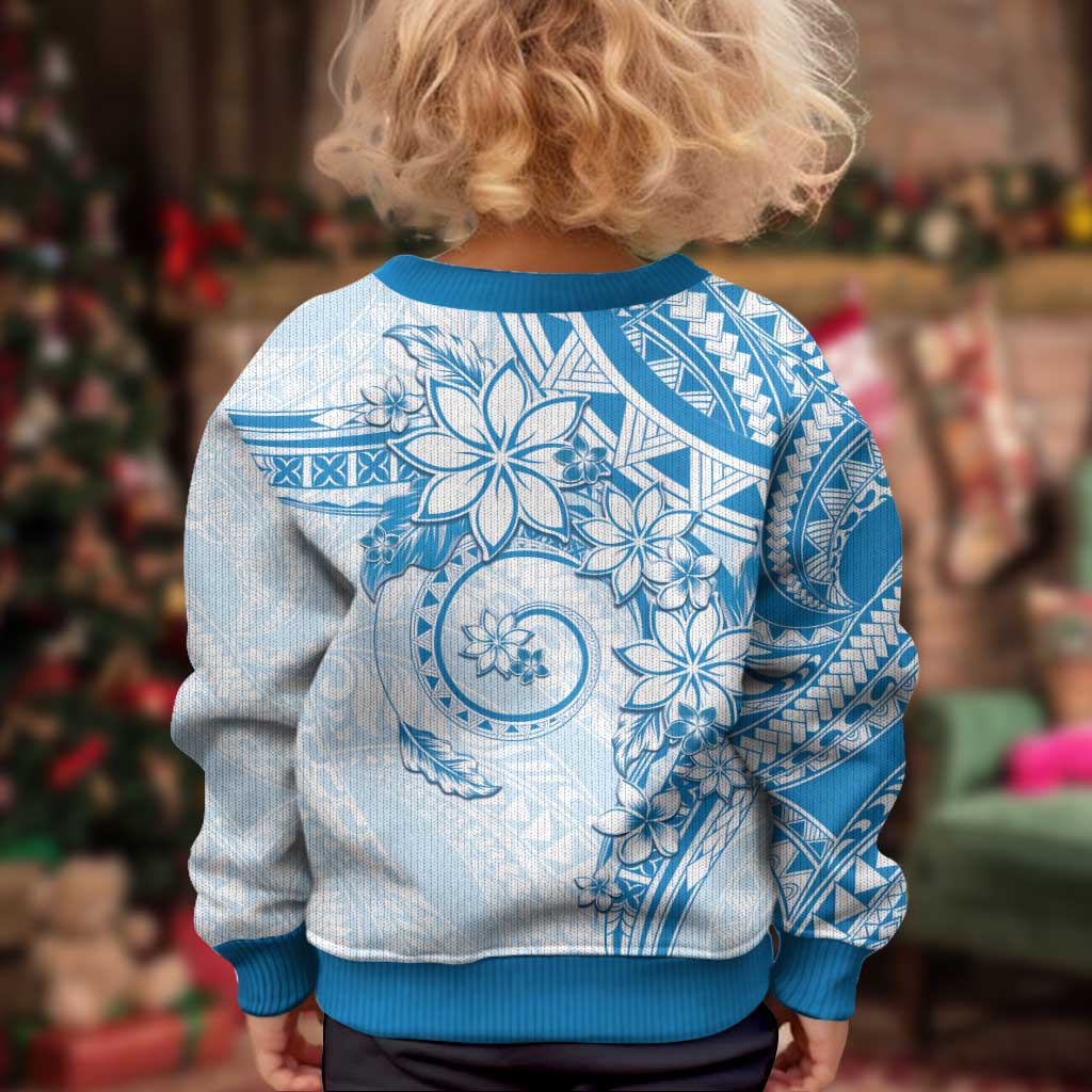 Polynesian Pattern With Plumeria Flowers Kid Ugly Christmas Sweater Blue LT05 - Polynesian Pride