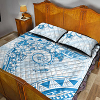 Polynesian Pattern With Plumeria Flowers Quilt Bed Set Blue