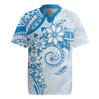 Polynesian Pattern With Plumeria Flowers Rugby Jersey Blue