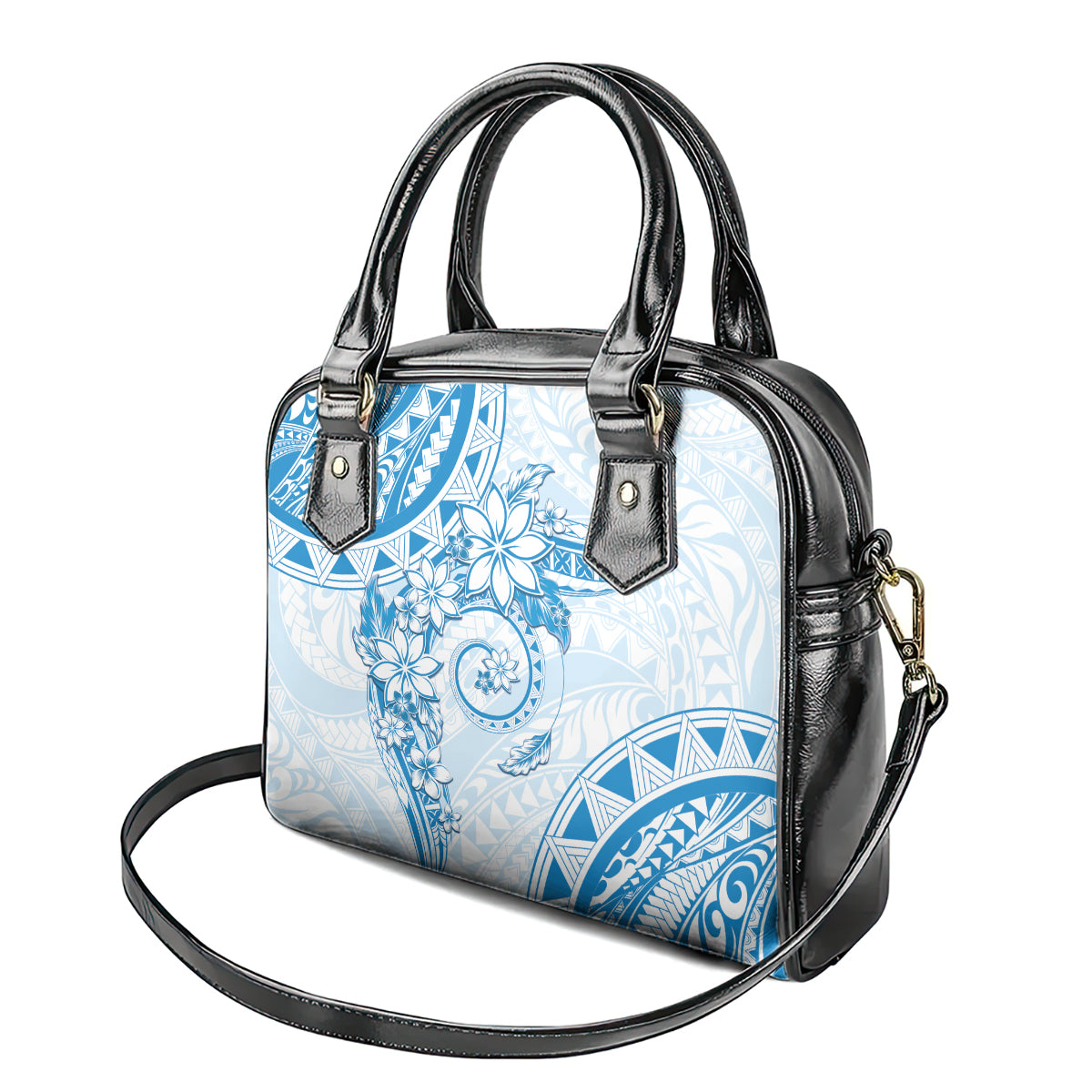 Polynesian Pattern With Plumeria Flowers Shoulder Handbag Blue LT05 - Polynesian Pride