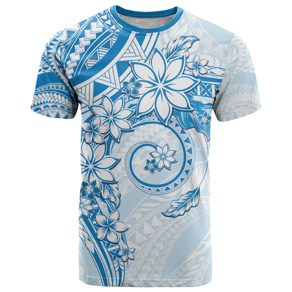 Polynesian Pattern With Plumeria Flowers T Shirt Blue LT05 Blue - Polynesian Pride
