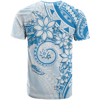 Polynesian Pattern With Plumeria Flowers T Shirt Blue LT05 - Polynesian Pride