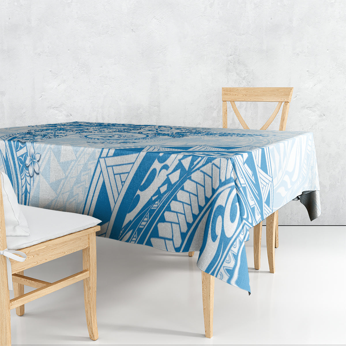 Polynesian Pattern With Plumeria Flowers Tablecloth Blue LT05 - Polynesian Pride