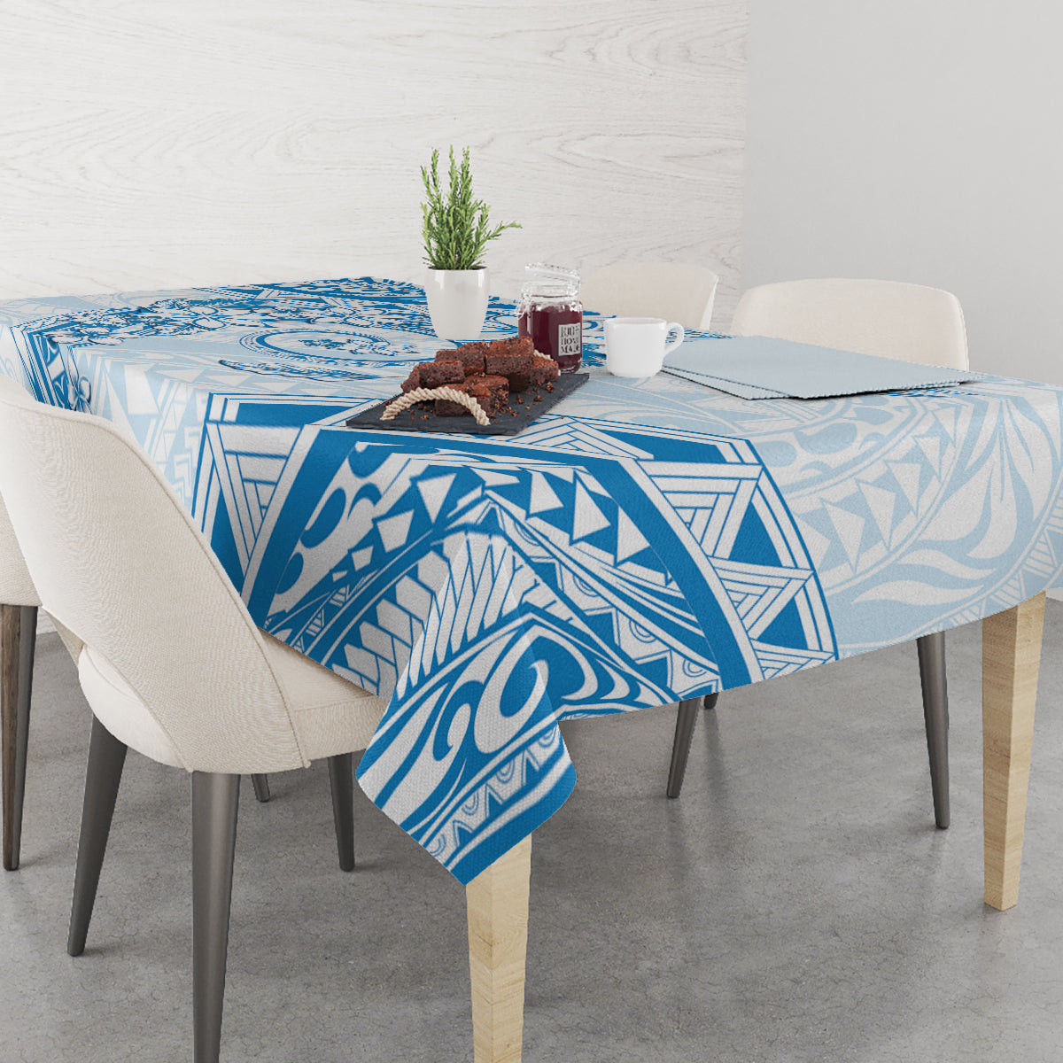 Polynesian Pattern With Plumeria Flowers Tablecloth Blue LT05 - Polynesian Pride