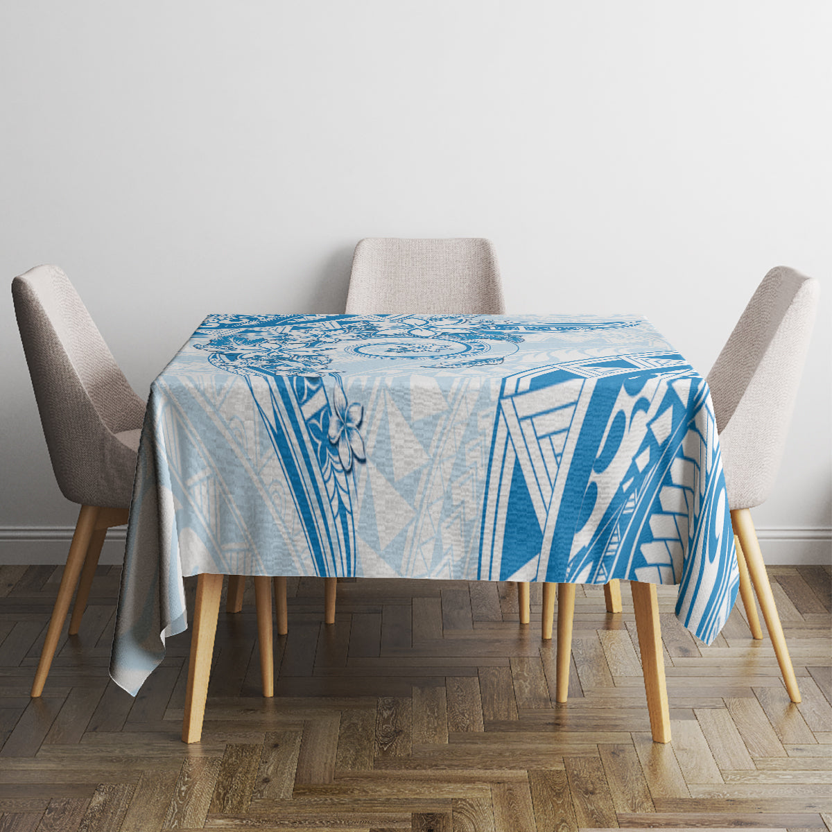 Polynesian Pattern With Plumeria Flowers Tablecloth Blue LT05 - Polynesian Pride