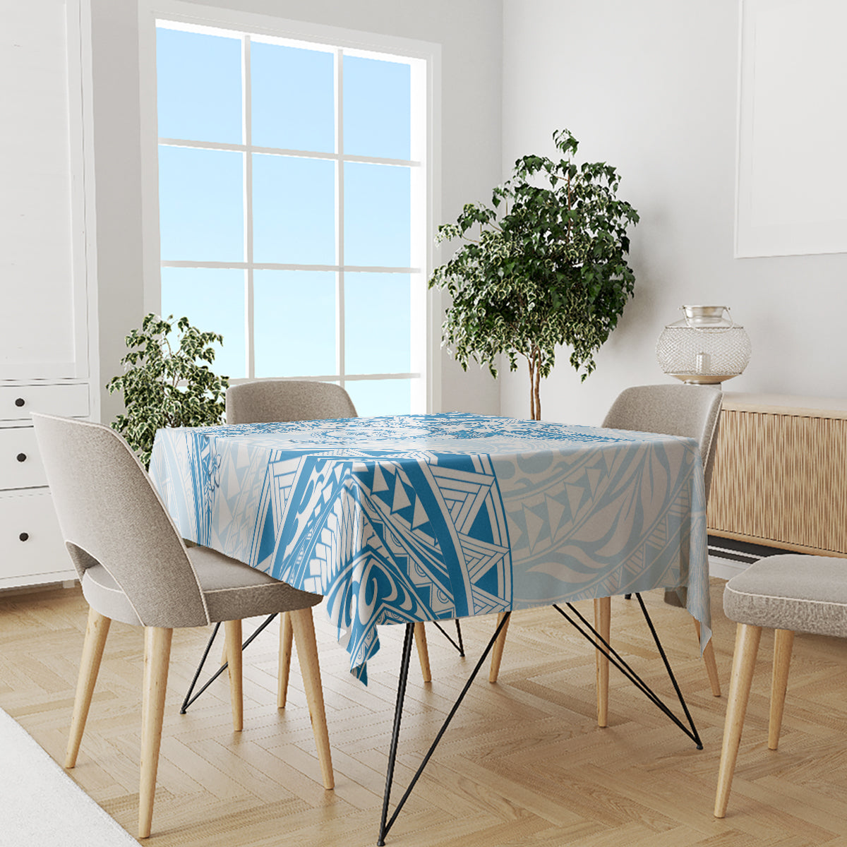 Polynesian Pattern With Plumeria Flowers Tablecloth Blue LT05 - Polynesian Pride