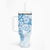 Blue Polynesian Pattern With Plumeria Flowers Tumbler With Handle