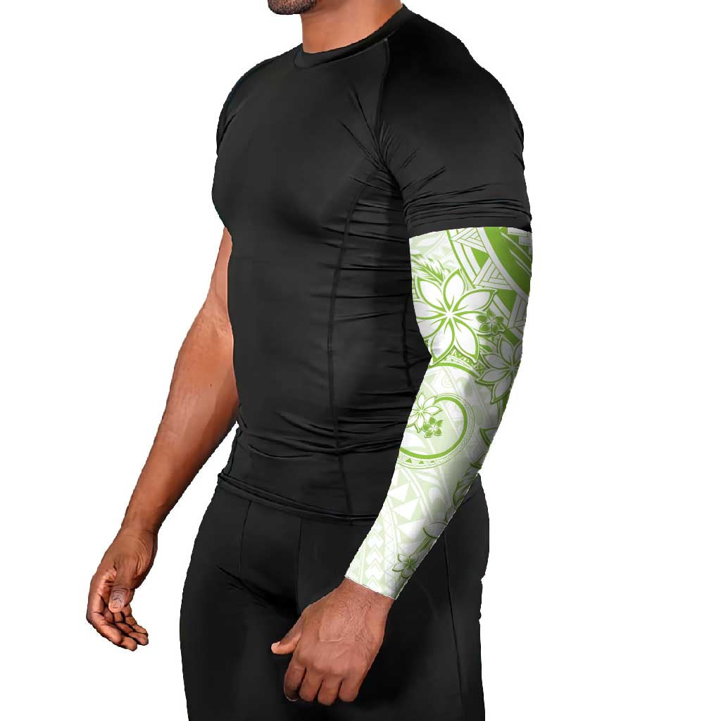 Polynesian Pattern With Plumeria Flowers Arm Sleeves Lime Green - Polynesian Pride