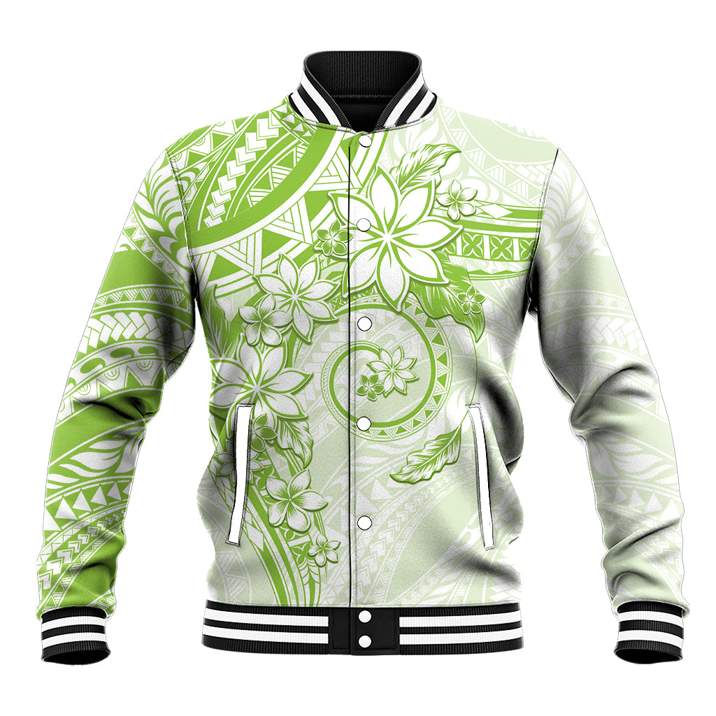 Polynesian Pattern With Plumeria Flowers Baseball Jacket Lime Green