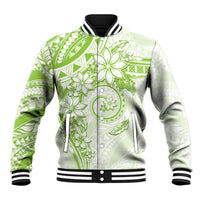 Polynesian Pattern With Plumeria Flowers Baseball Jacket Lime Green