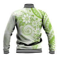 Polynesian Pattern With Plumeria Flowers Baseball Jacket Lime Green