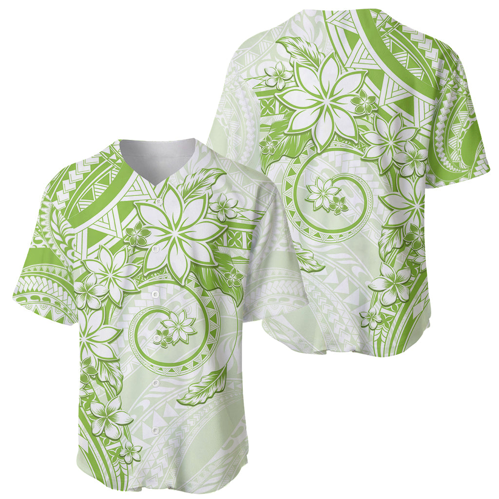Polynesian Pattern With Plumeria Flowers Baseball Jersey Lime Green LT05 - Polynesian Pride
