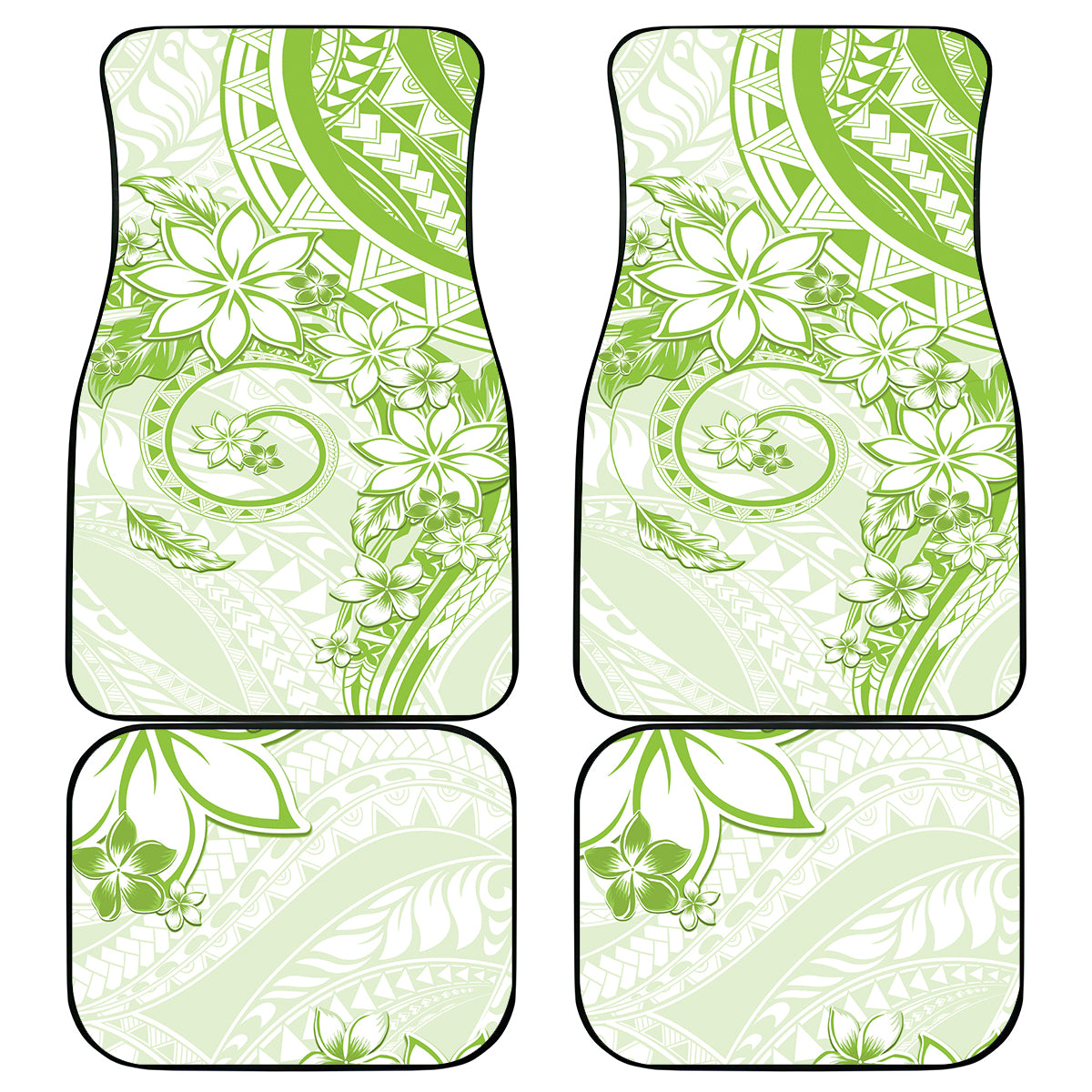 Polynesian Pattern With Plumeria Flowers Car Mats Lime Green