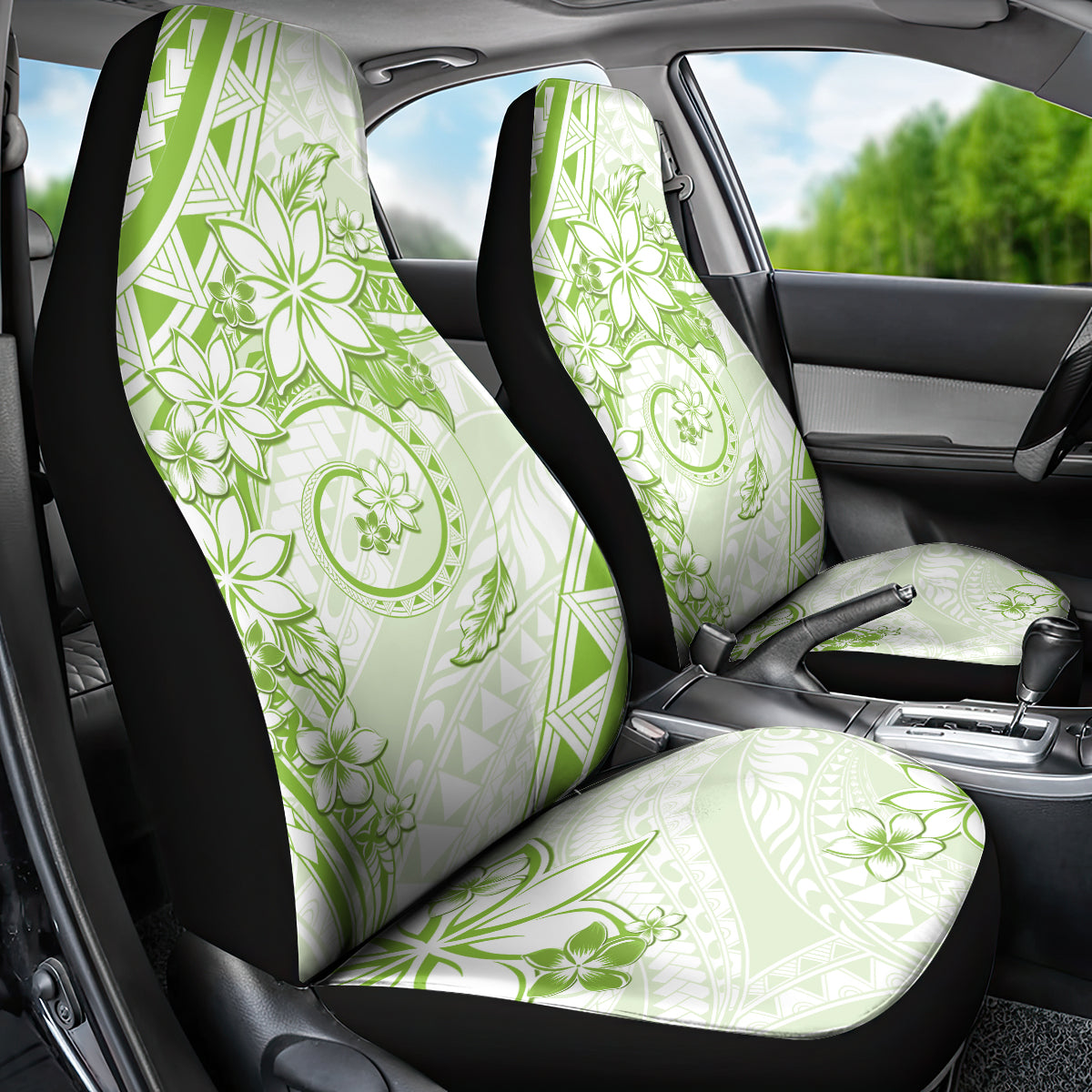 Polynesian Pattern With Plumeria Flowers Car Seat Cover Lime Green
