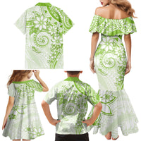 Polynesian Pattern With Plumeria Flowers Family Matching Mermaid Dress and Hawaiian Shirt Lime Green LT05 - Polynesian Pride