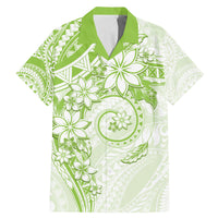 Polynesian Pattern With Plumeria Flowers Family Matching Mermaid Dress and Hawaiian Shirt Lime Green LT05 Dad's Shirt - Short Sleeve Lime Green - Polynesian Pride