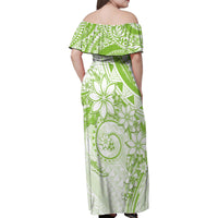 Polynesian Pattern With Plumeria Flowers Family Matching Off Shoulder Maxi Dress and Hawaiian Shirt Lime Green LT05 - Polynesian Pride