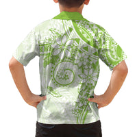 Polynesian Pattern With Plumeria Flowers Family Matching Off Shoulder Short Dress and Hawaiian Shirt Lime Green LT05 - Polynesian Pride