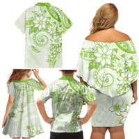 Polynesian Pattern With Plumeria Flowers Family Matching Off Shoulder Short Dress and Hawaiian Shirt Lime Green LT05 - Polynesian Pride