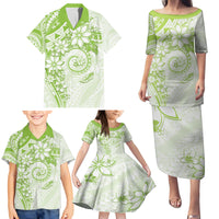 Polynesian Pattern With Plumeria Flowers Family Matching Puletasi and Hawaiian Shirt Lime Green LT05 - Polynesian Pride