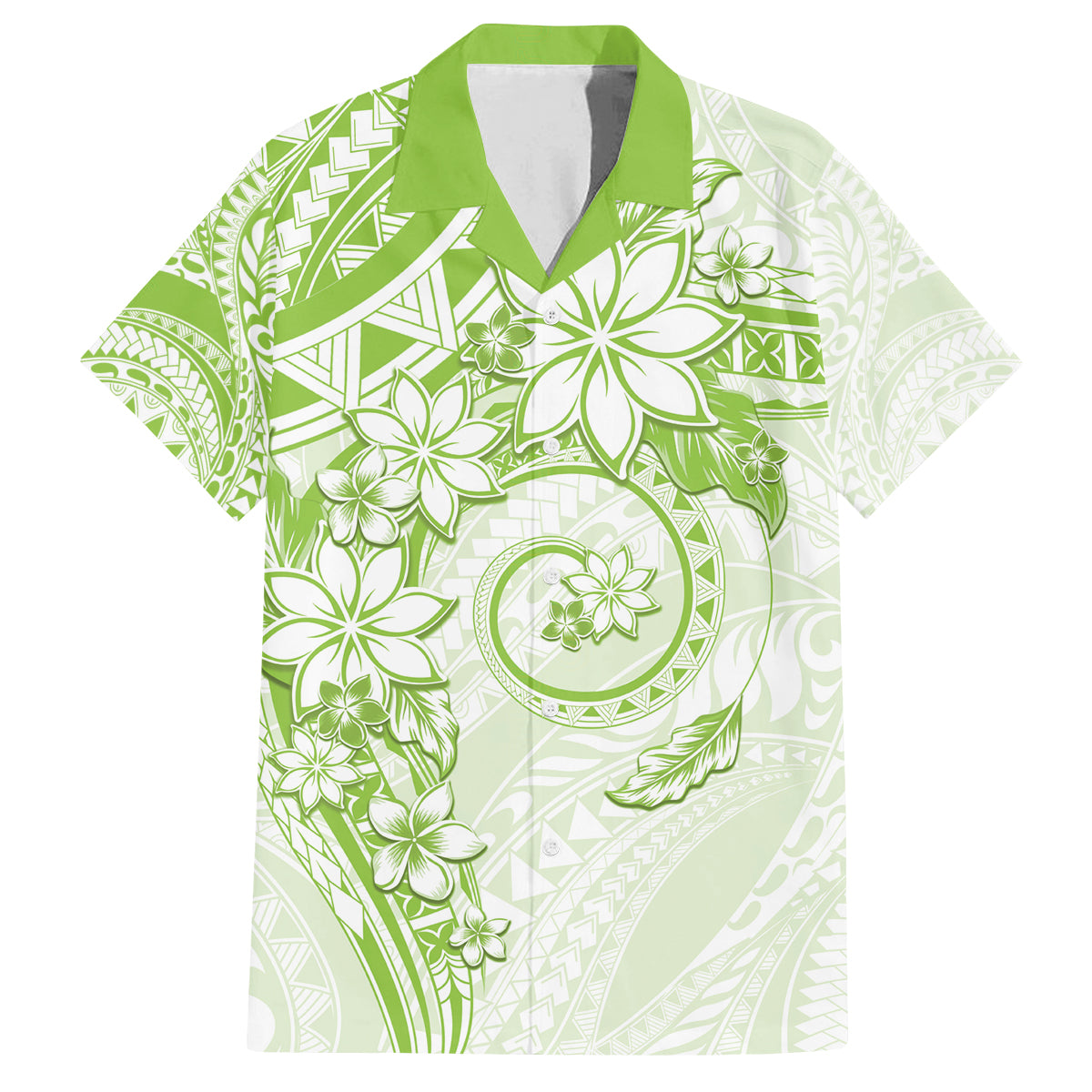 Polynesian Pattern With Plumeria Flowers Family Matching Puletasi and Hawaiian Shirt Lime Green LT05 Dad's Shirt - Short Sleeve Lime Green - Polynesian Pride