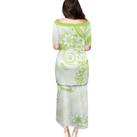 Polynesian Pattern With Plumeria Flowers Family Matching Puletasi and Hawaiian Shirt Lime Green LT05 - Polynesian Pride